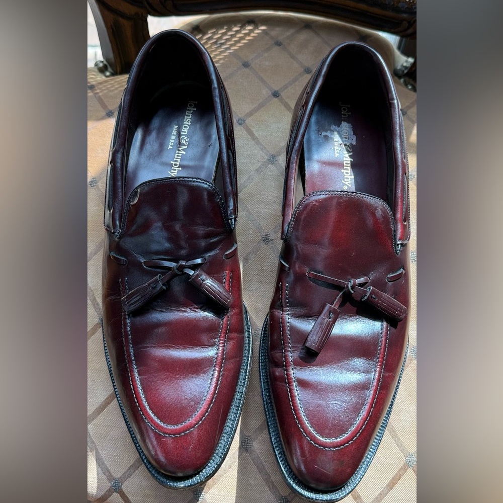 Johnston & Murphy Tassel Loafers Mens 11M Oxblood Burgundy Leather Made USA